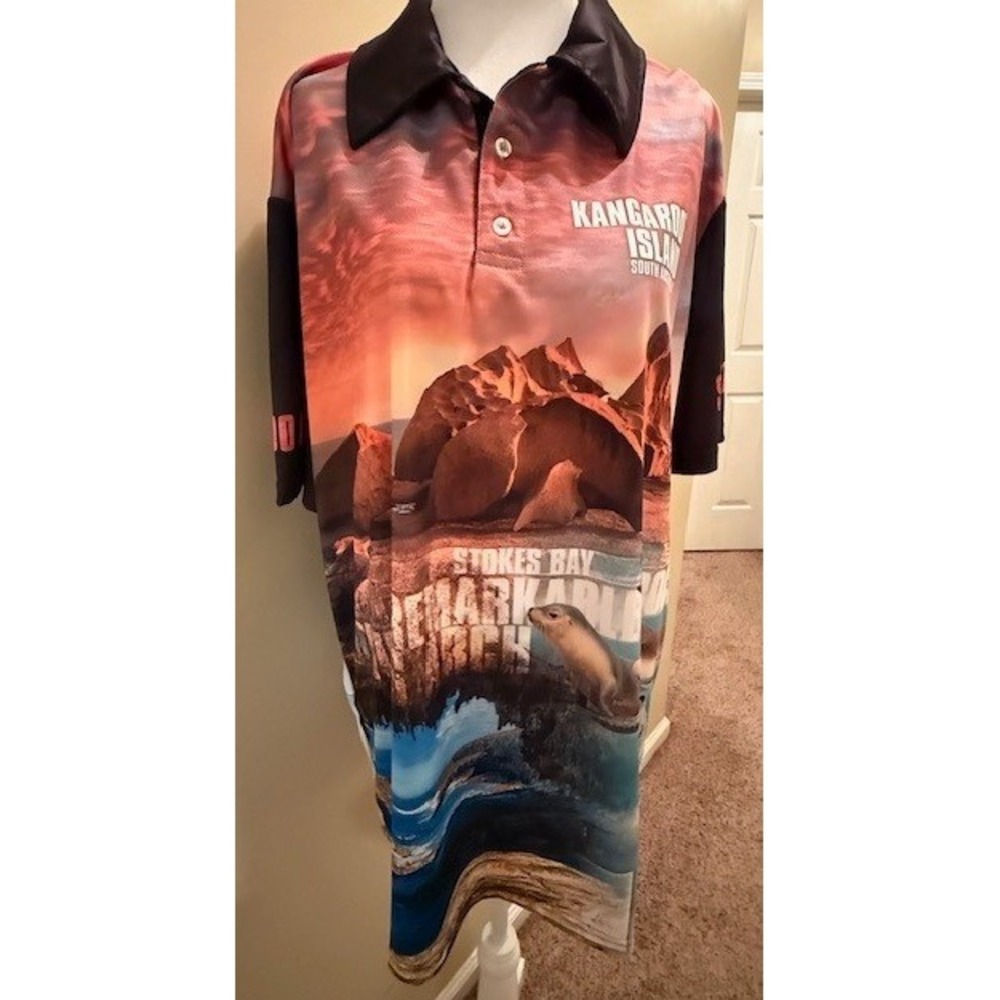 Kangaroo Island South Australia Graphic Polo Shirt All Over Print Wildlife Sz XL